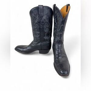 Lucchese Men’s 11.5A Classic Boots 2003 Vintage Lizard & Leather Black